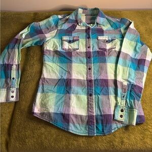 Cruel Denim Plaid Button Down Shirt for Women
